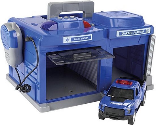 Toi-Toys parkeergarage politiestation met auto 3-delig - Zwart