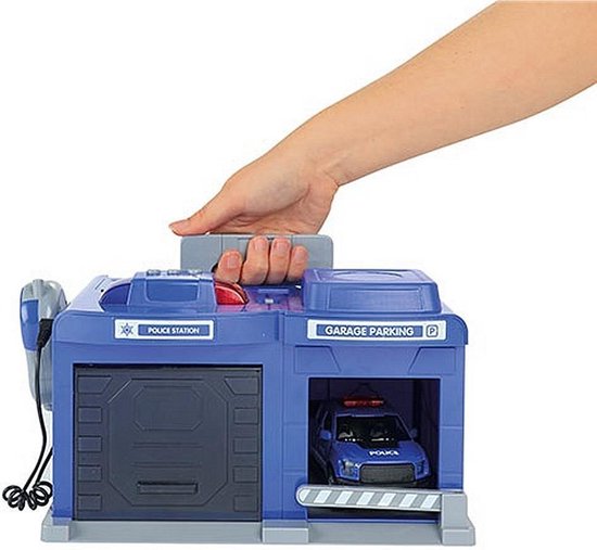 Toi-Toys parkeergarage politiestation met auto 3-delig - Zwart