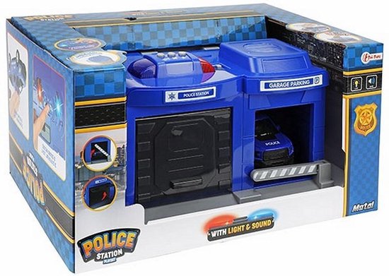 Toi-Toys parkeergarage politiestation met auto 3-delig - Zwart