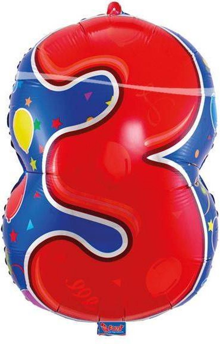 Folat Folie Ballon Cijfer 3 Multicolor 56 cm