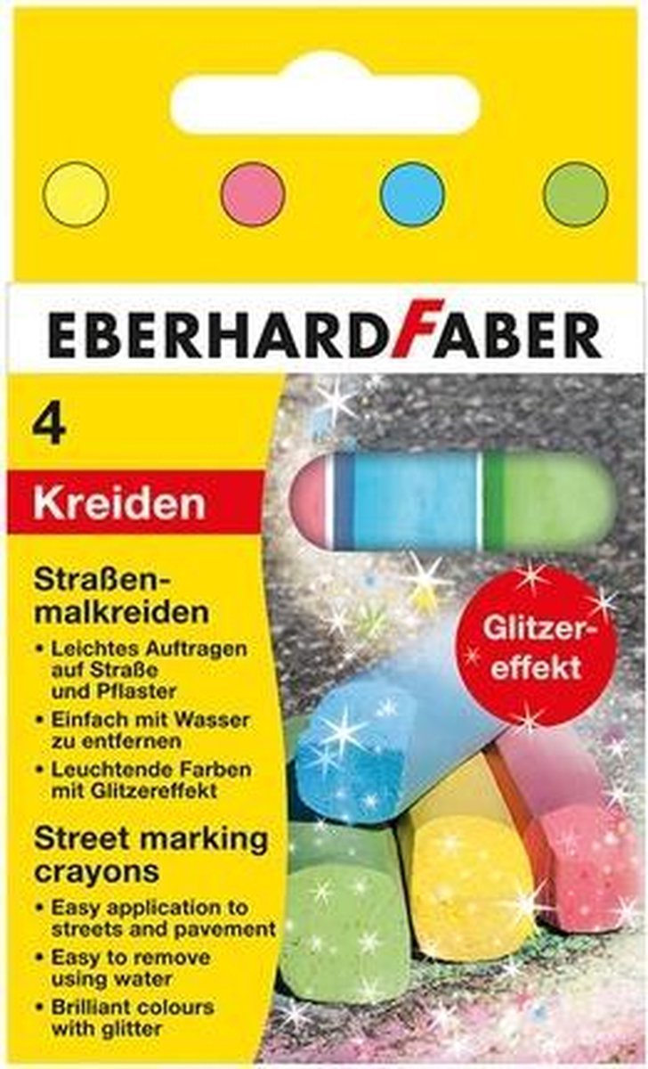 Eberhard Faber stoepkrijt 4-kantig 6 glitterkleuren