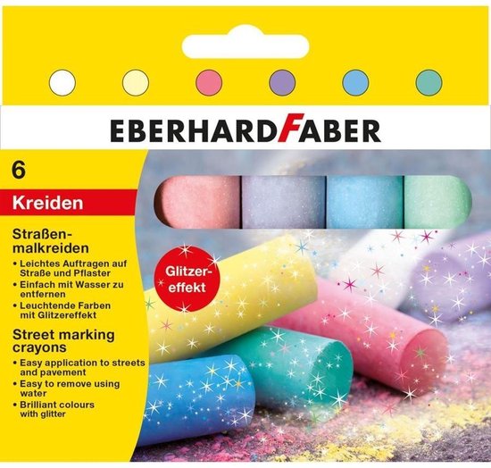 Eberhard Faber stoepkrijt 4-kantig 6 glitterkleuren