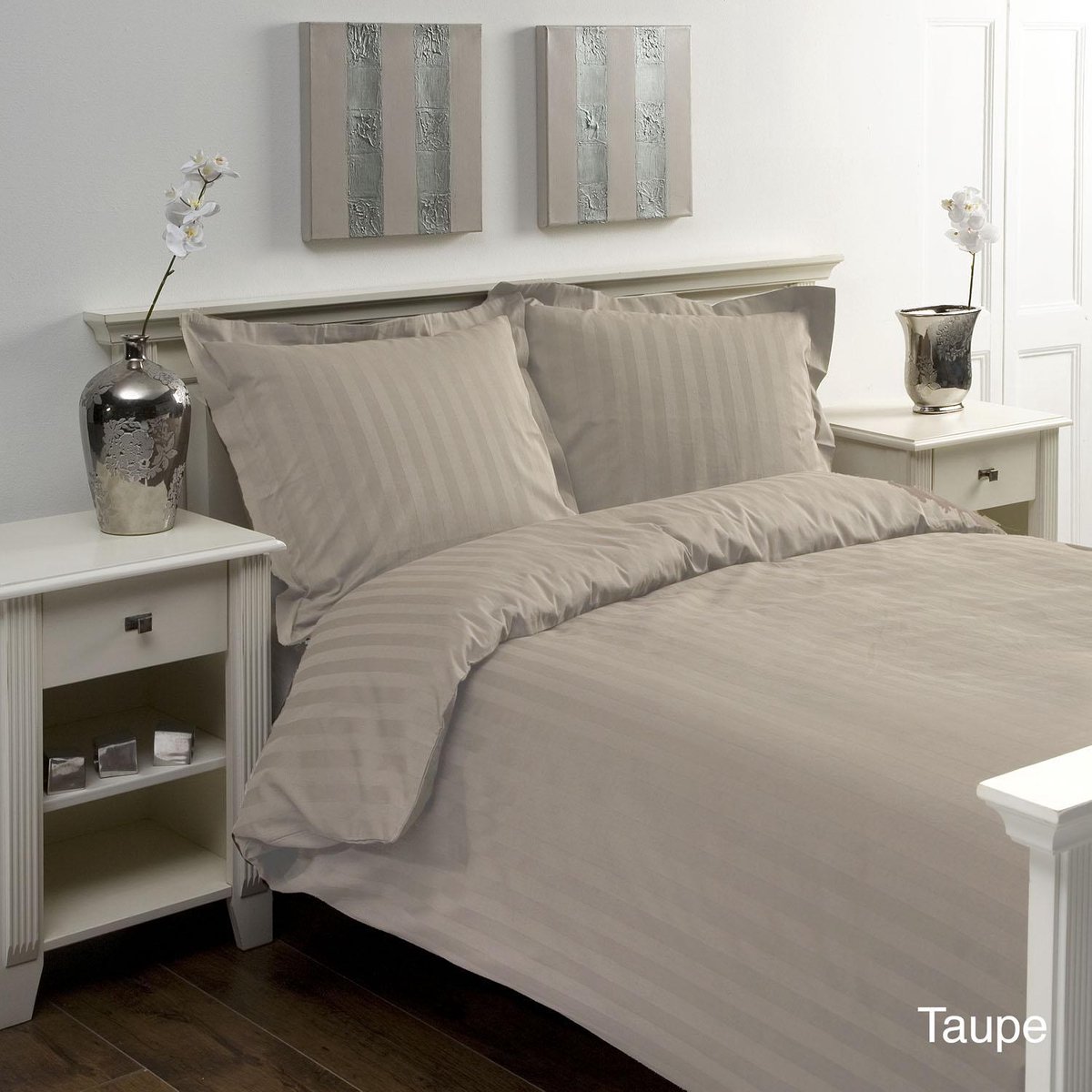 Papillon Satijn Streep dekbedovertrek Taupe