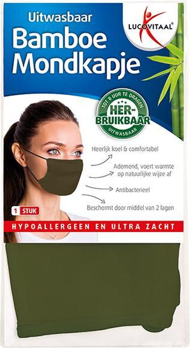 Lucovitaal Bamboe Mondmasker Herbruikbaar / Wasbaar - Groen