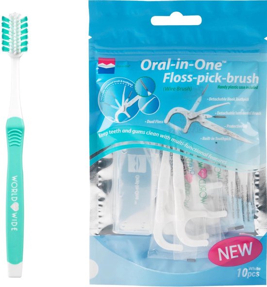 DeOnlineDrogist.nl Oral-In-One Floss Pick Brush 10stuks