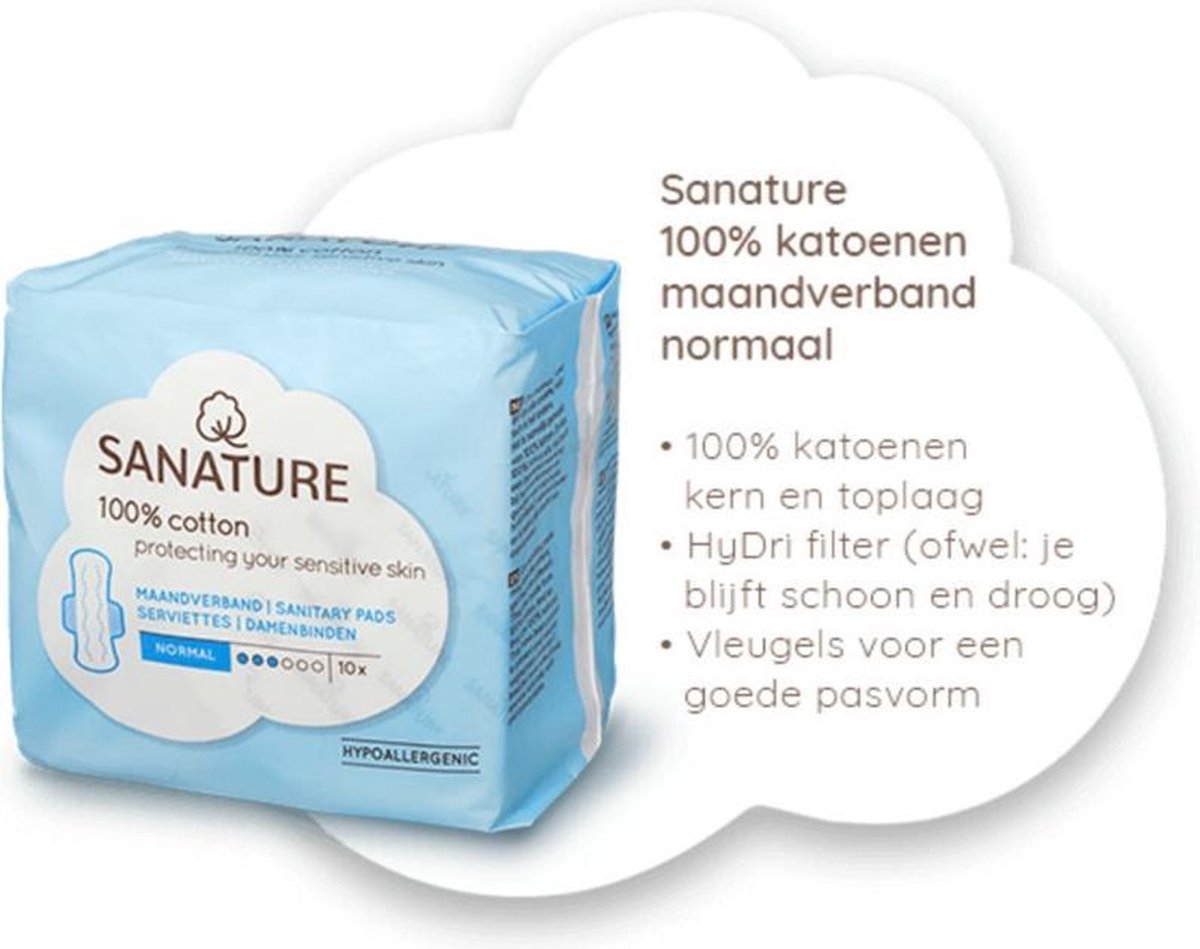 Sanature 100 Katoenen Maandverband Normaal 10stuks