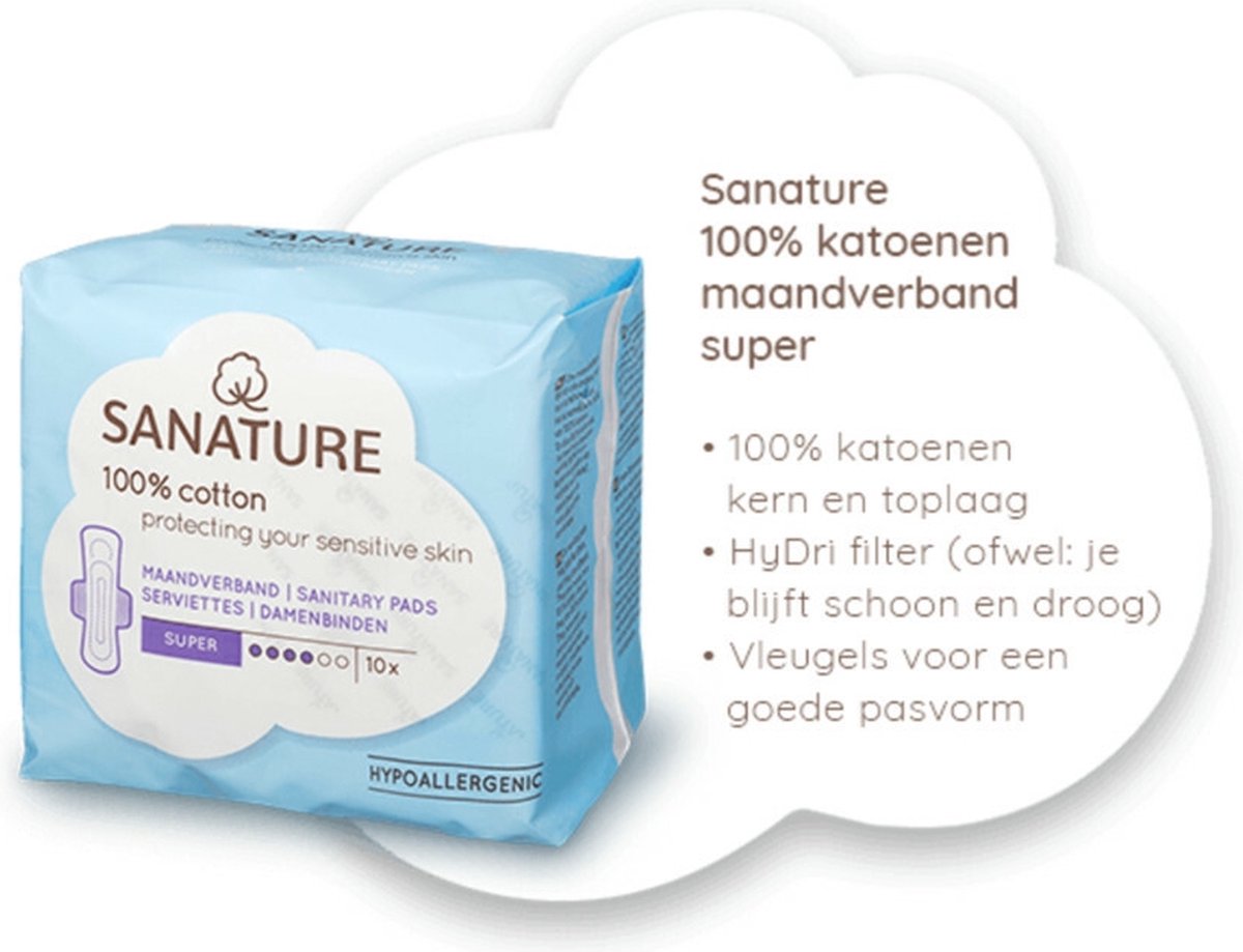 Sanature 100 Katoenen Maandverband Super 10stuks