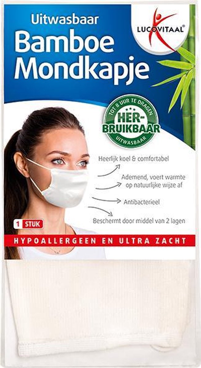 Lucovitaal Bamboe Mondmasker Herbruikbaar / Wasbaar - Wit