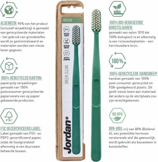 Jordan Tandenborstel Green Clean Medium Stuk