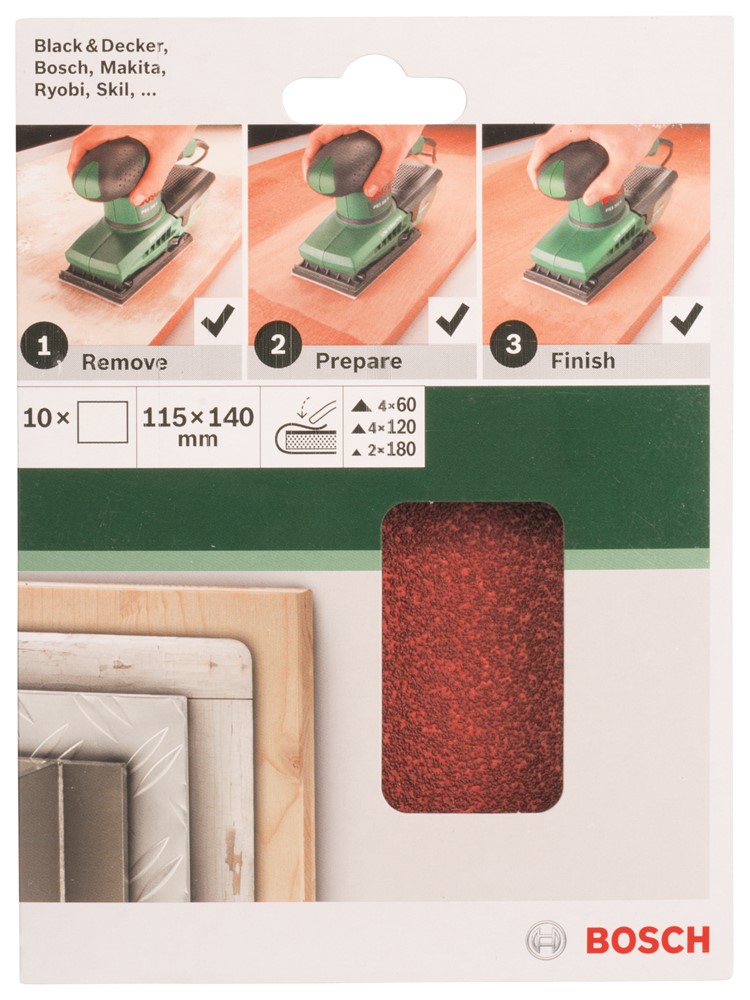 Bosch Schuurstrook 115x140 mm K60, K120, K180 (10x)