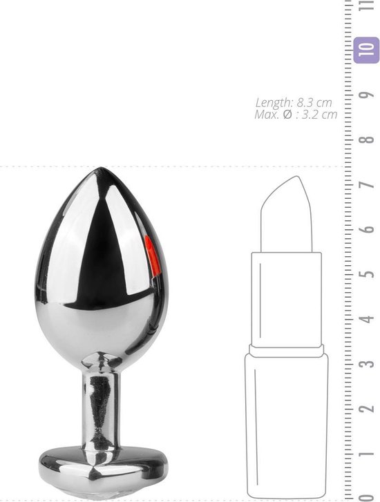 Zilveren buttplug met helder hartje - Silver