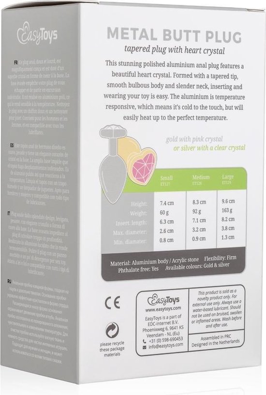 Zilveren buttplug met helder hartje - Silver