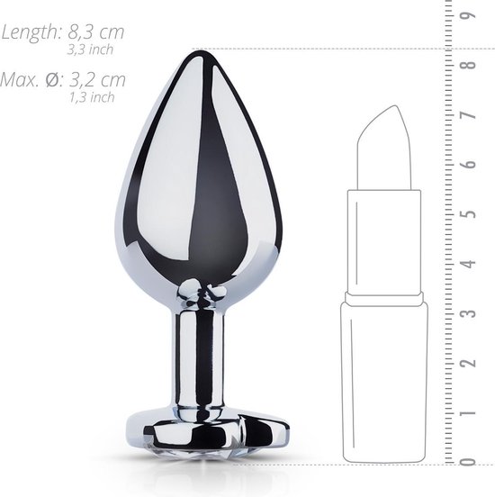 Zilveren buttplug met helder hartje - Silver