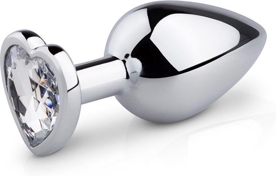 Zilveren buttplug met helder hartje - Silver