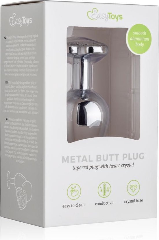 Zilveren buttplug met helder hartje - Silver