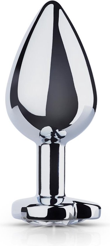 Zilveren buttplug met helder hartje - Silver