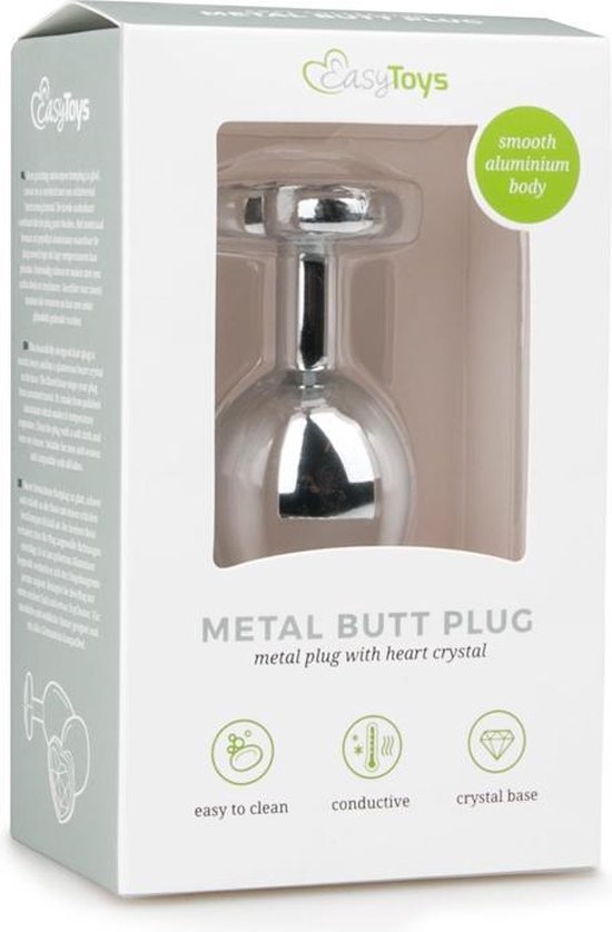 Zilveren buttplug met helder hartje - Silver