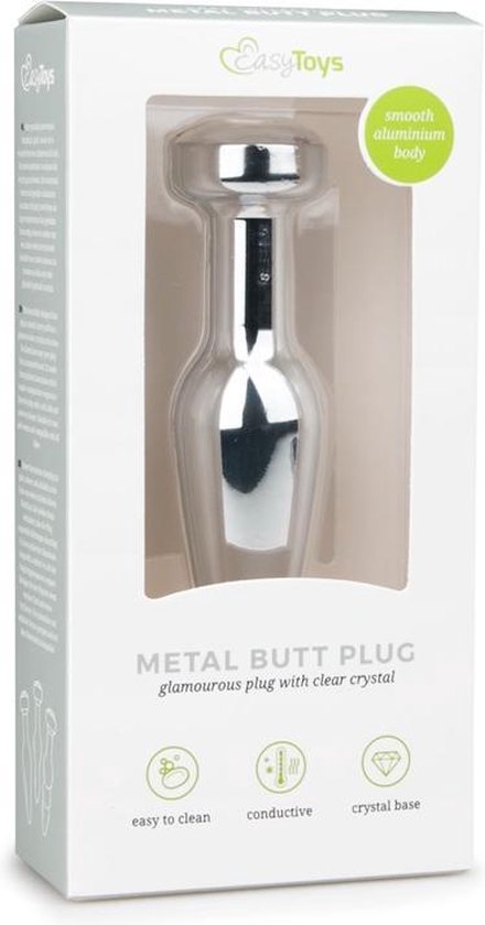 Zilveren smalle buttplug met diamant - Silver