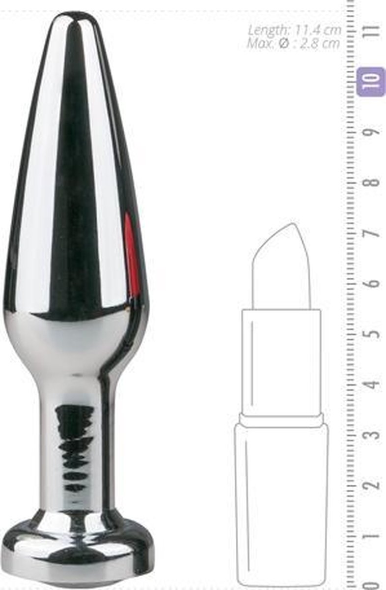 Zilveren smalle buttplug met diamant - Silver