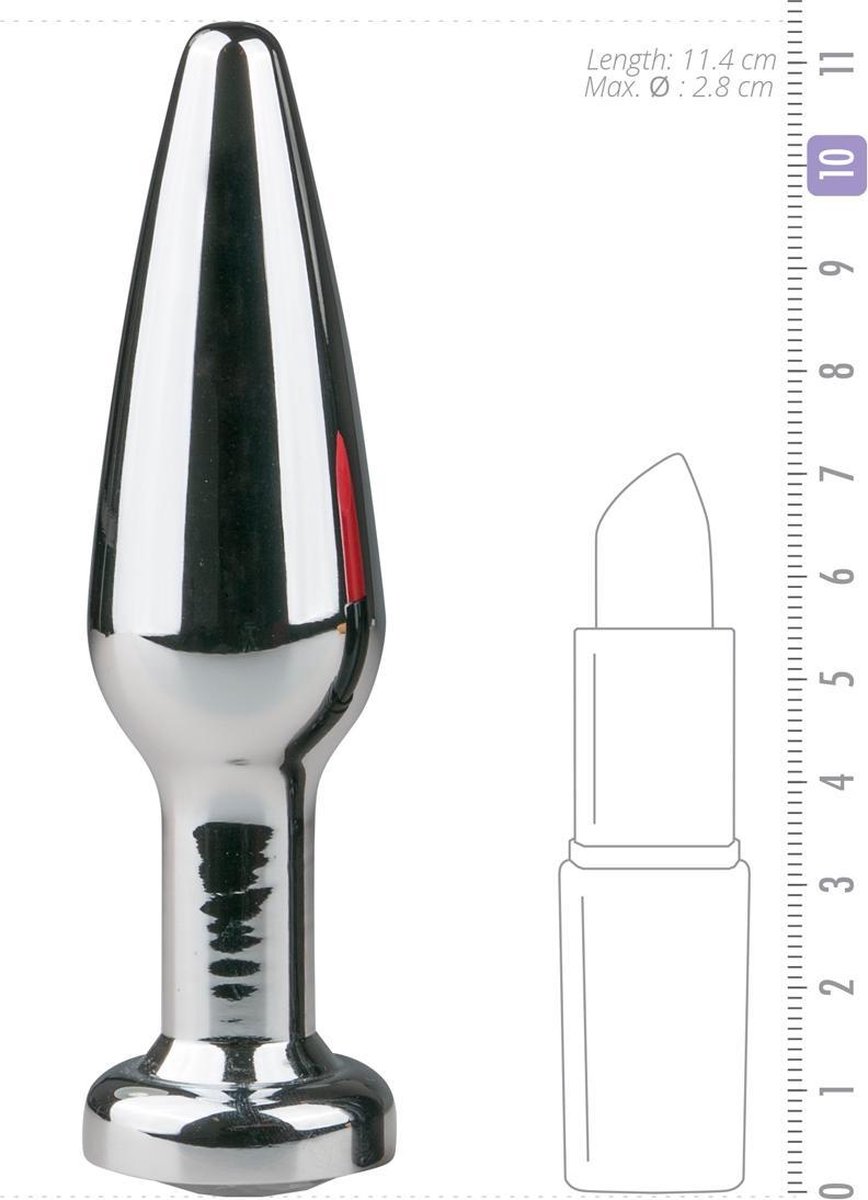 Zilveren smalle buttplug met diamant - Silver