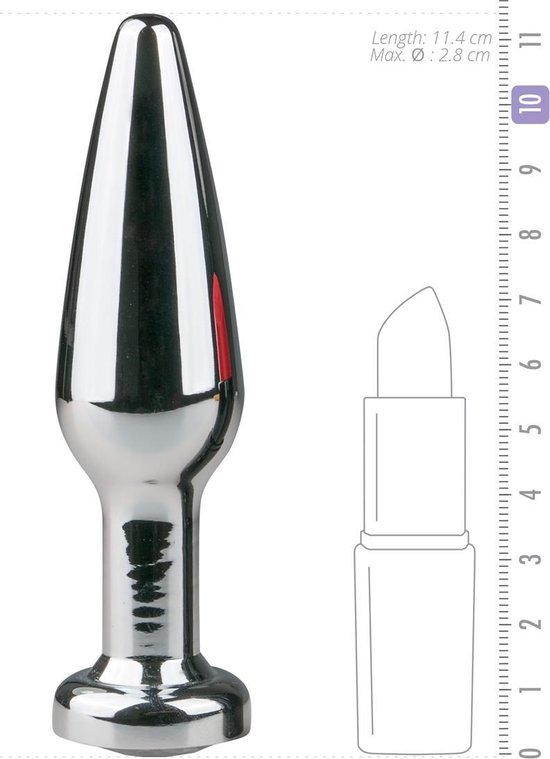 Zilveren smalle buttplug met diamant - Silver