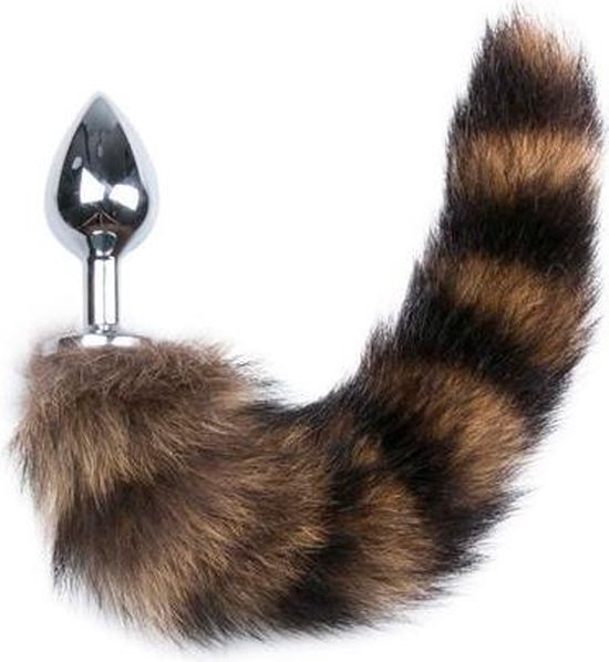 Vossenstaart buttplug M - Gestreept - Silver