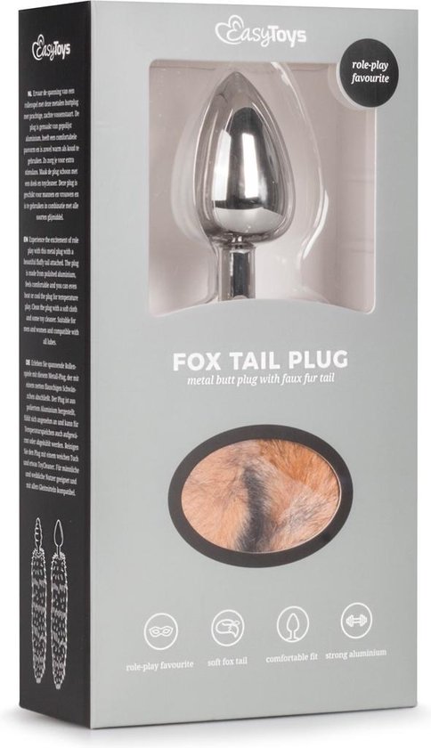 Vossenstaart buttplug M - Gestreept - Silver