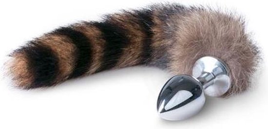 Vossenstaart buttplug M - Gestreept - Silver