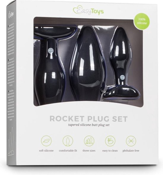 Siliconen buttplugsetje - Zwart