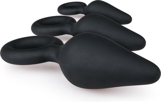 e buttplugs met trekring - setje - Zwart