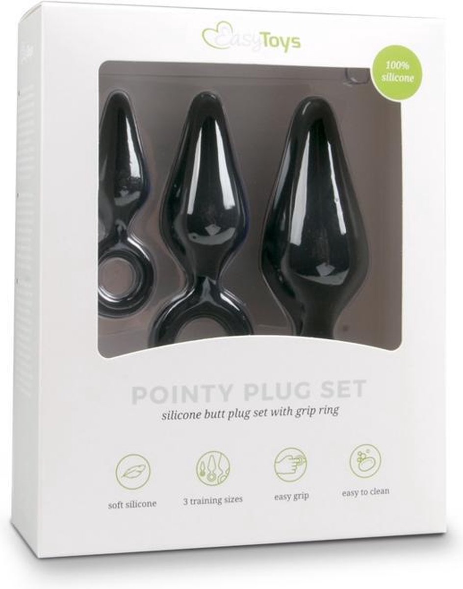 e buttplugs met trekring - setje - Zwart