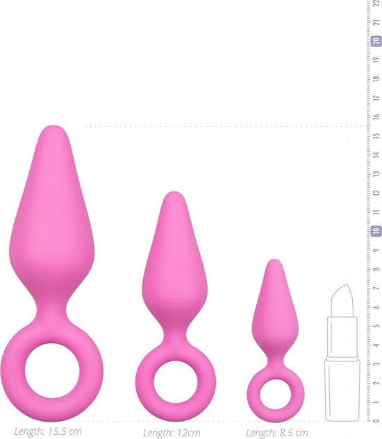 buttplugs met trekring - setje - Roze