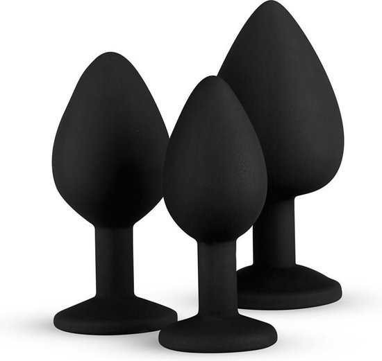 Siliconen Buttplug Set Met Diamantjes - - Zwart