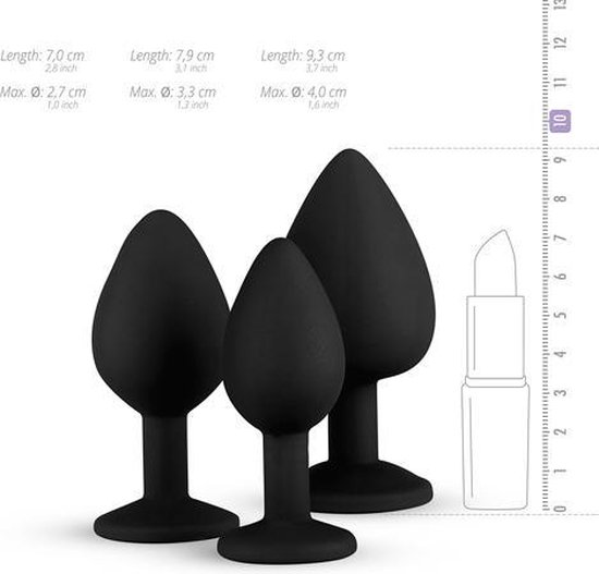 Siliconen Buttplug Set Met Diamantjes - - Zwart