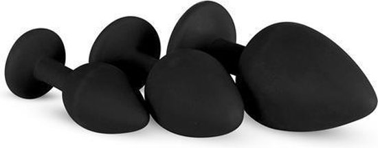 Siliconen Buttplug Set Met Diamantjes - - Zwart
