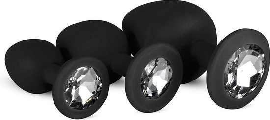Siliconen Buttplug Set Met Diamantjes - - Zwart