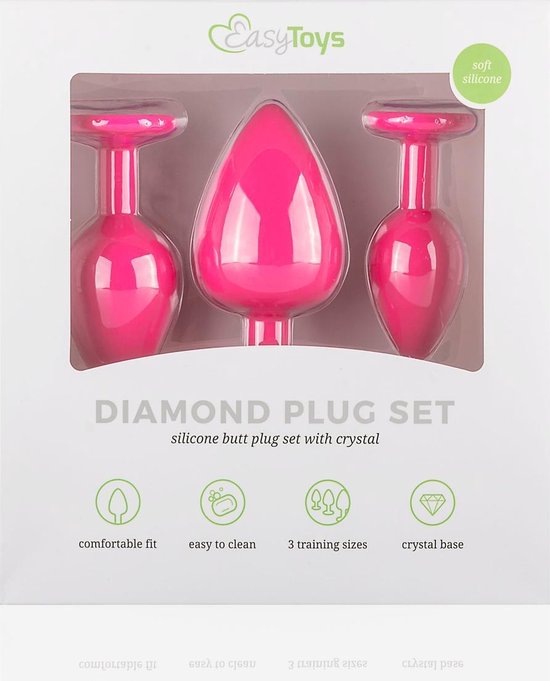 Siliconen Buttplug Met Diamant - - Roze