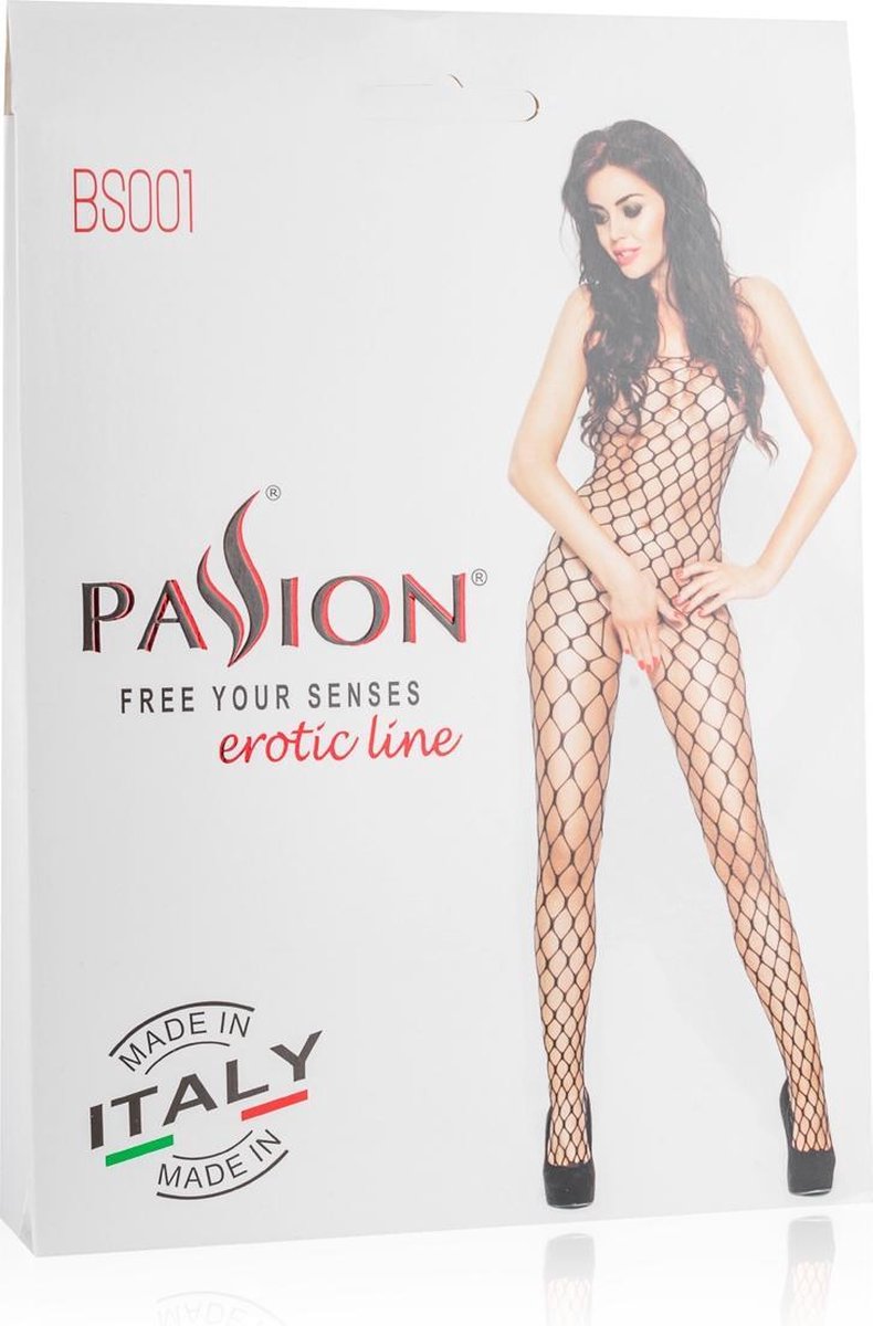 Passion Net bodystocking met grote gaten - - Zwart