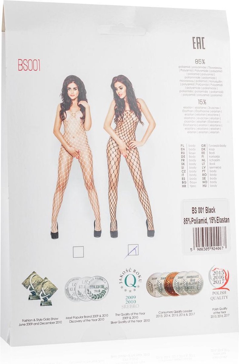 Passion Net bodystocking met grote gaten - - Zwart