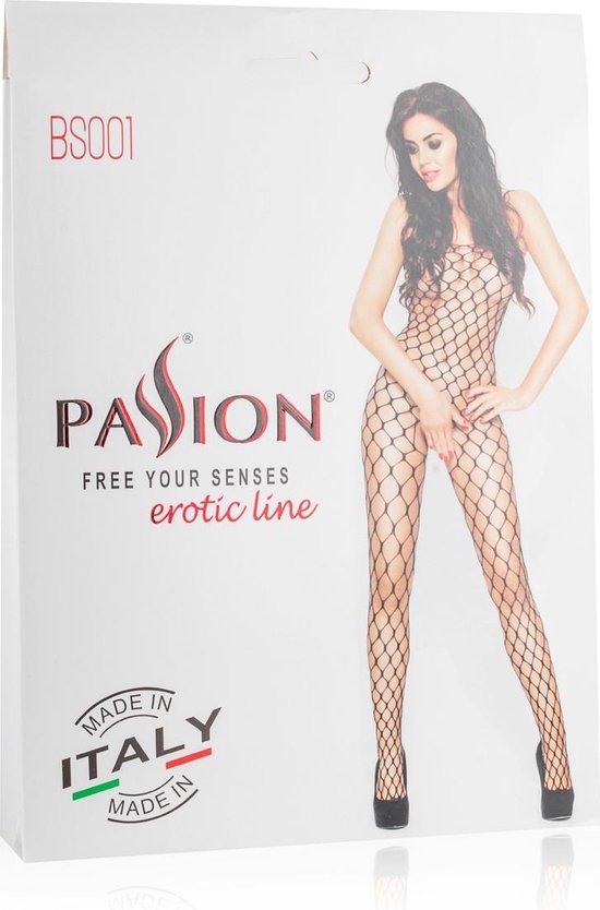 Passion Net bodystocking met grote gaten - - Zwart