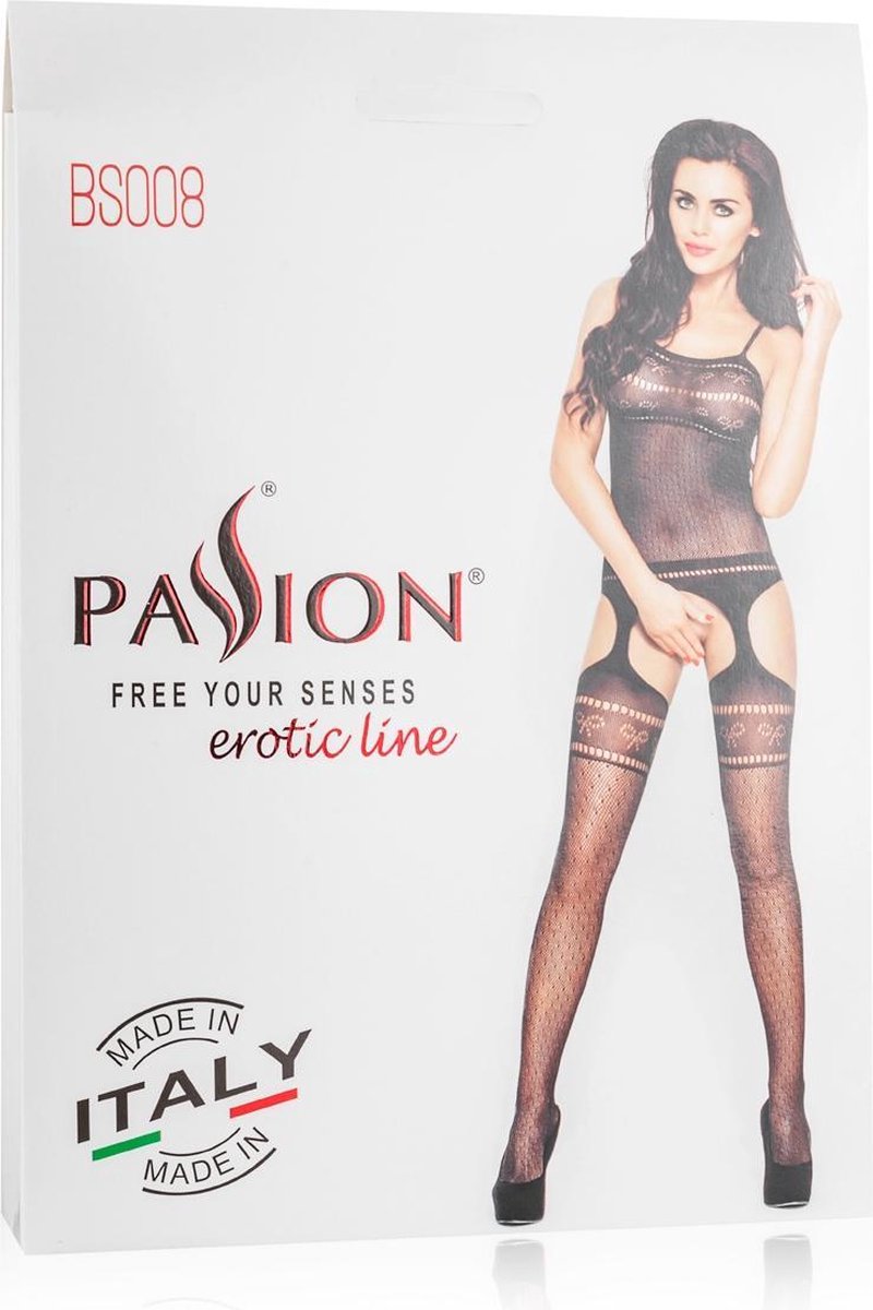 Passion e jarretel catsuit - strikjes motief - Zwart