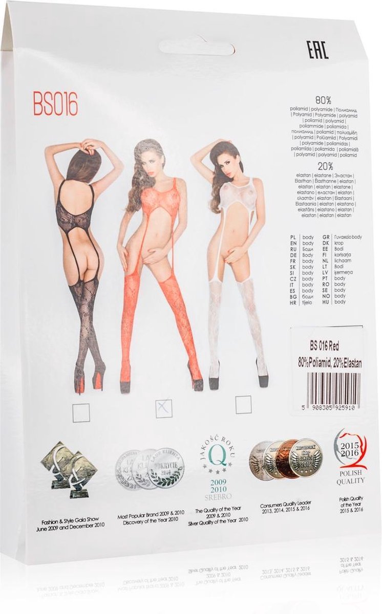 Passion Rode bodystocking met lange jarretels - Rood