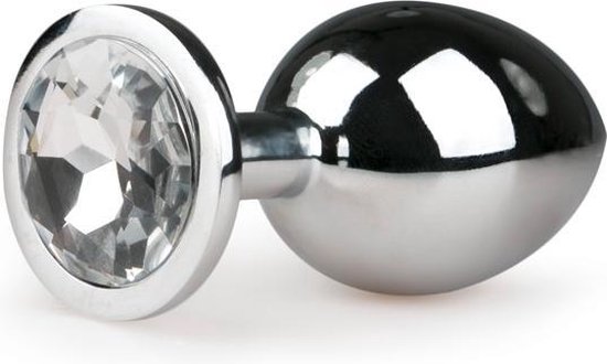 Zilveren ronde buttplug met diamant - Silver