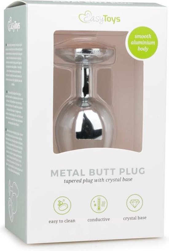 Zilveren ronde buttplug met diamant - Silver
