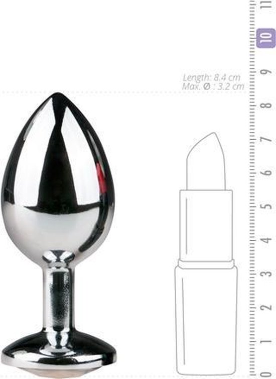 Zilveren ronde buttplug met diamant - Silver