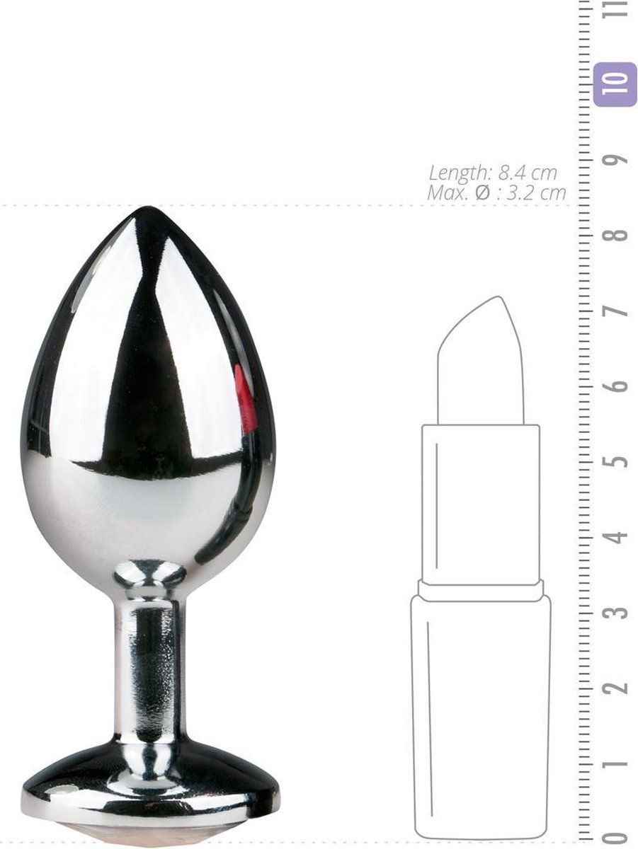 Zilveren ronde buttplug met diamant - Silver