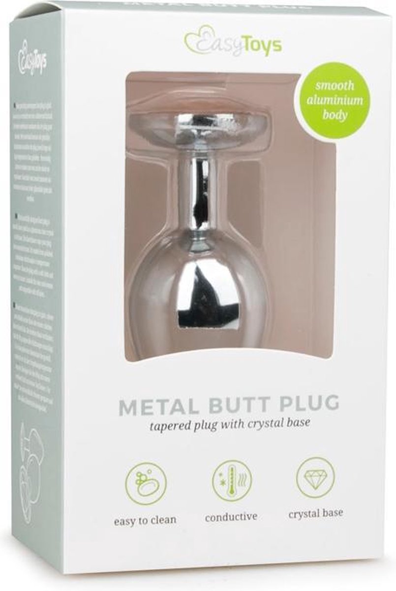 Zilveren ronde buttplug met diamant - Silver