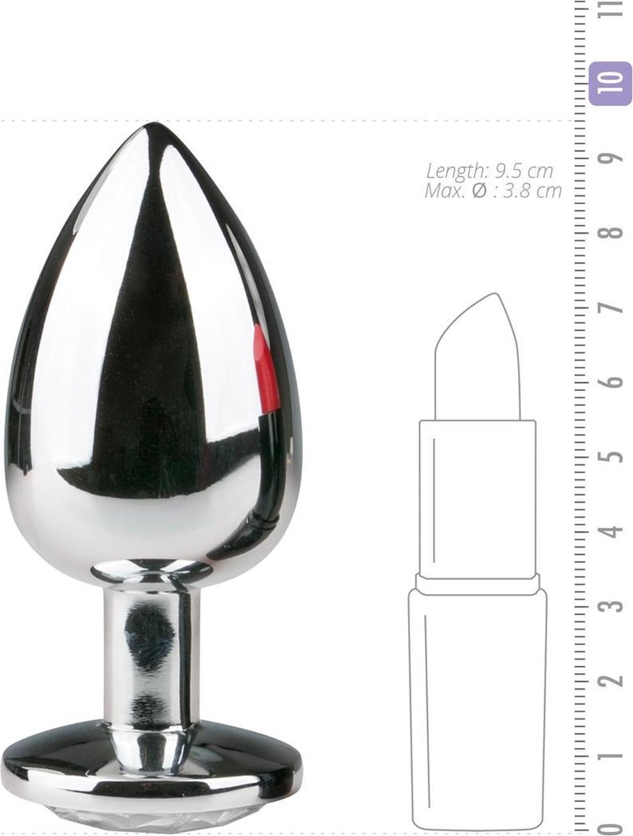 Zilveren metalen buttplug met kristal - Silver