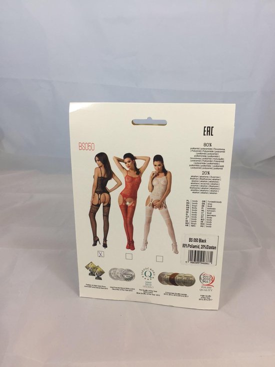 Passion Gebloemde Visnet Catsuit Met Jarretel Design - Zwart