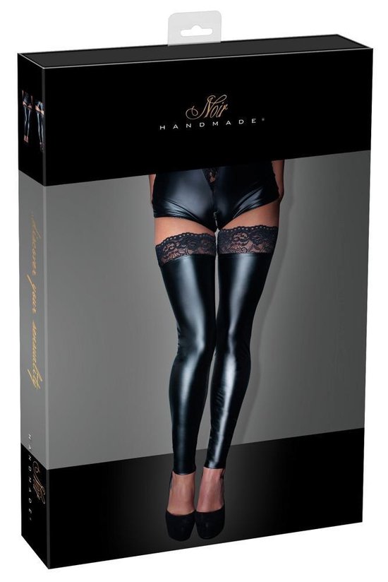 Noir handmade Wetlook Kousen Zonder Voeten - Zwart